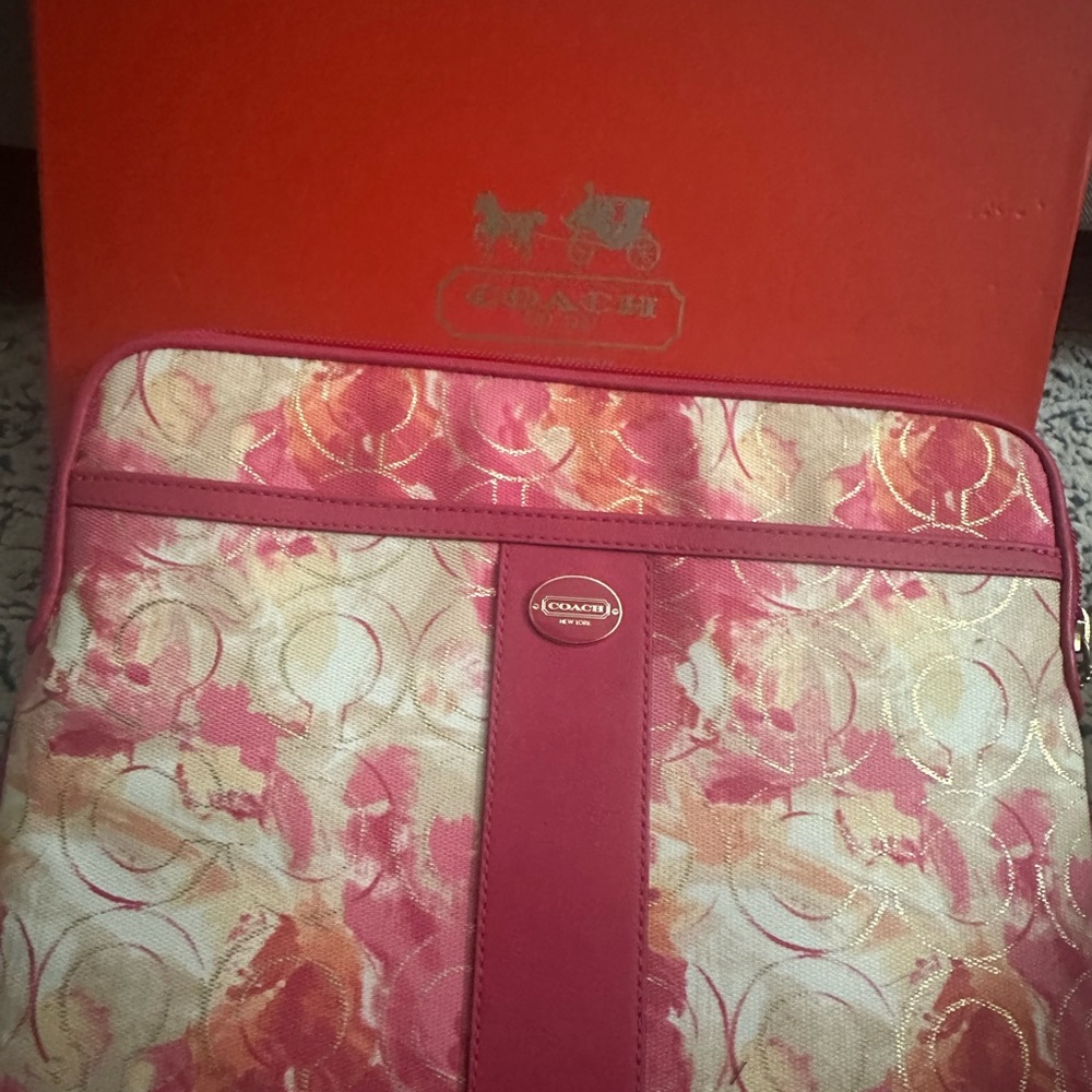 Coach Pink and Gold Floral Laptop Sleeve